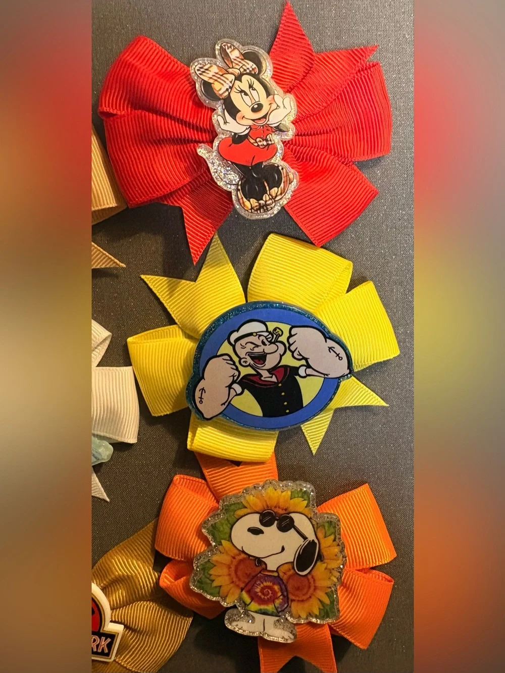 Disney/Universal Character Hair Bows in Red, Yellow, Orange, White, Cream, Tan